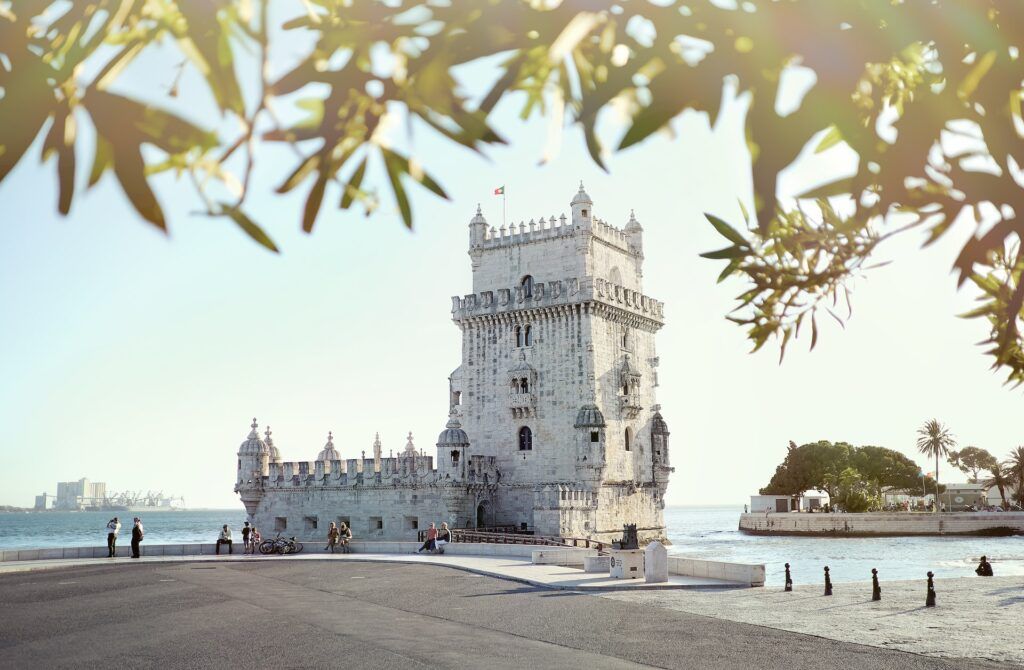 Belem tower seen at sunset