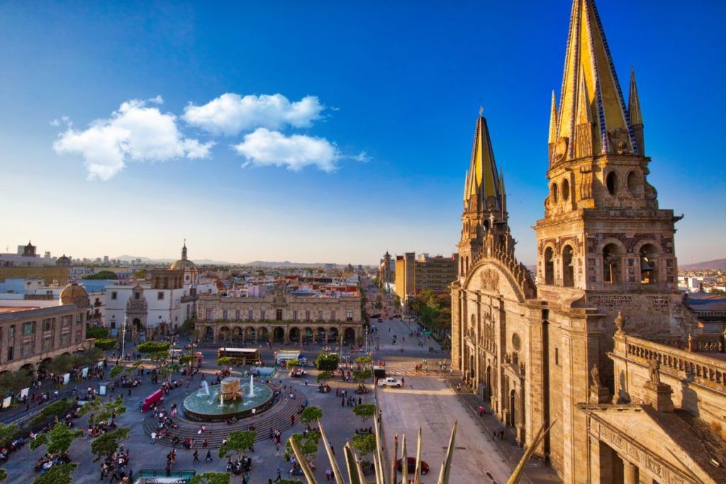buildings of guadalajara seen from above at sunset