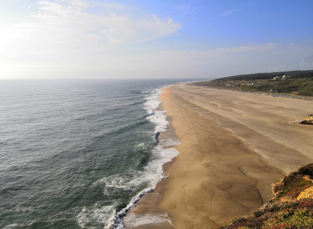 The beach of Nazaré at sunset