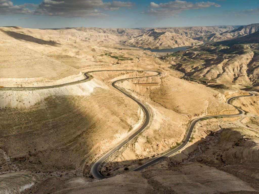 View of the King's Highway from above in the middle of barren landscape