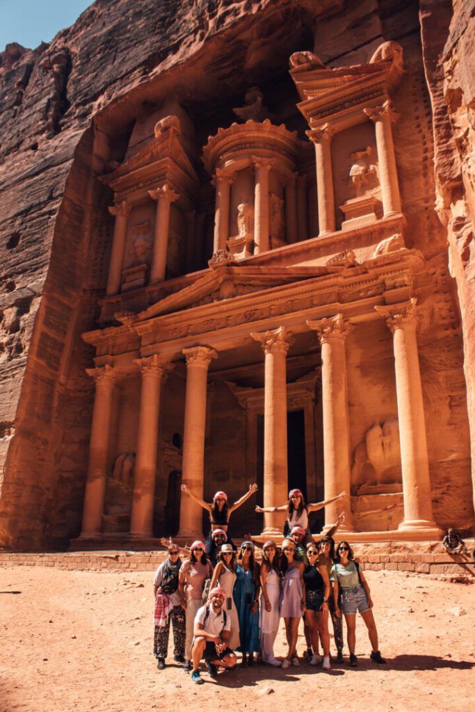people in front of Petra ruins