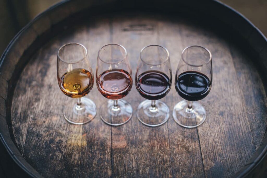 Glasses with different types of porto wine