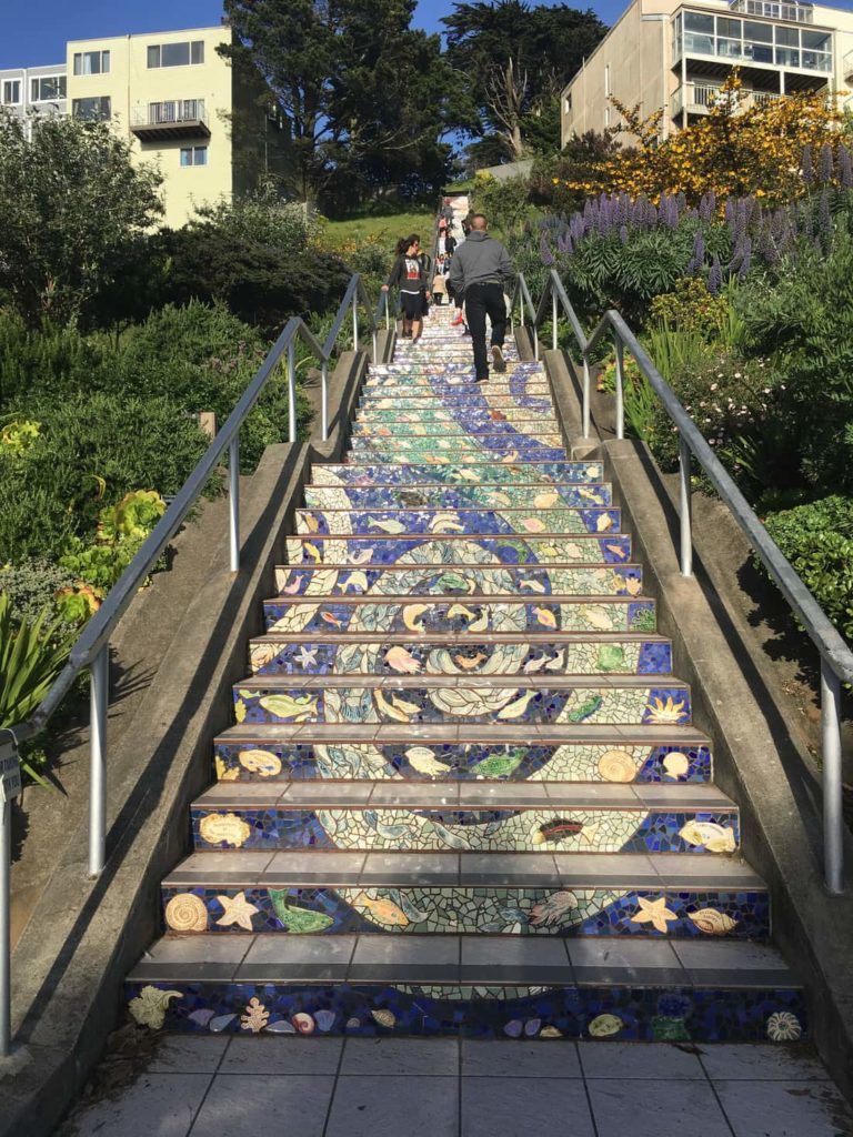 Secret stairs with a mosaic in San Francisco