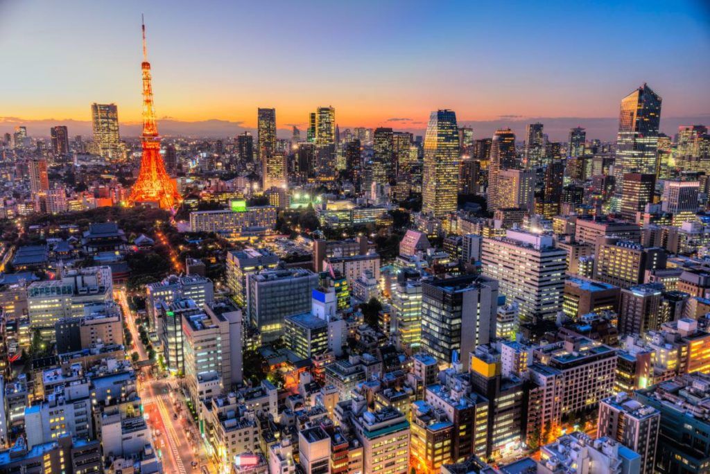 aerial photo of buildings of tokyo at dusk