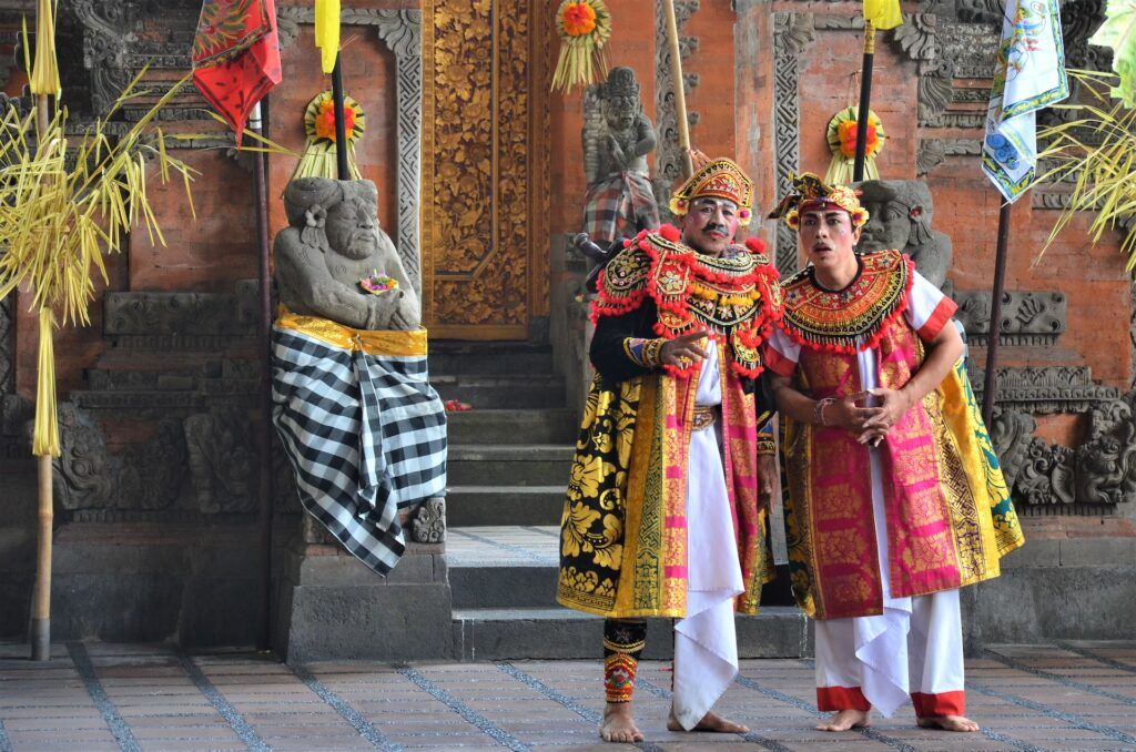 Men with colorful costumes for balinese barong dance