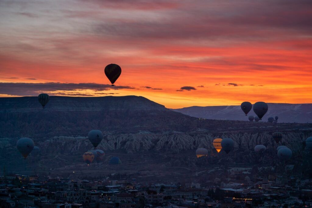 Sunset from a hot air balloon in Cappadocia
