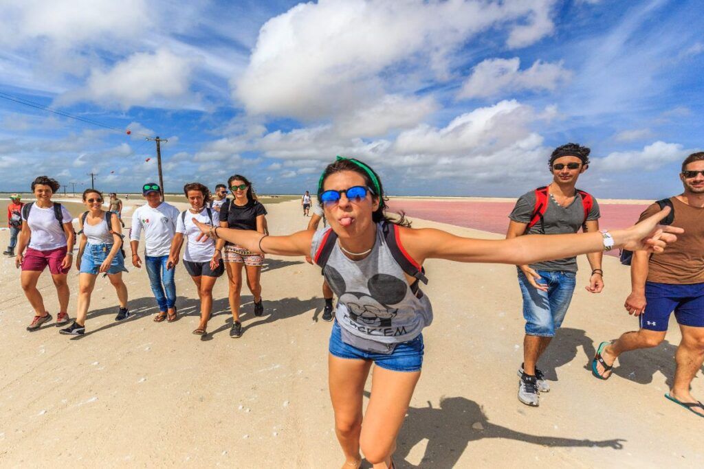 A group of weroaders visiting Las Coloradas near Maya's Yucatan.
