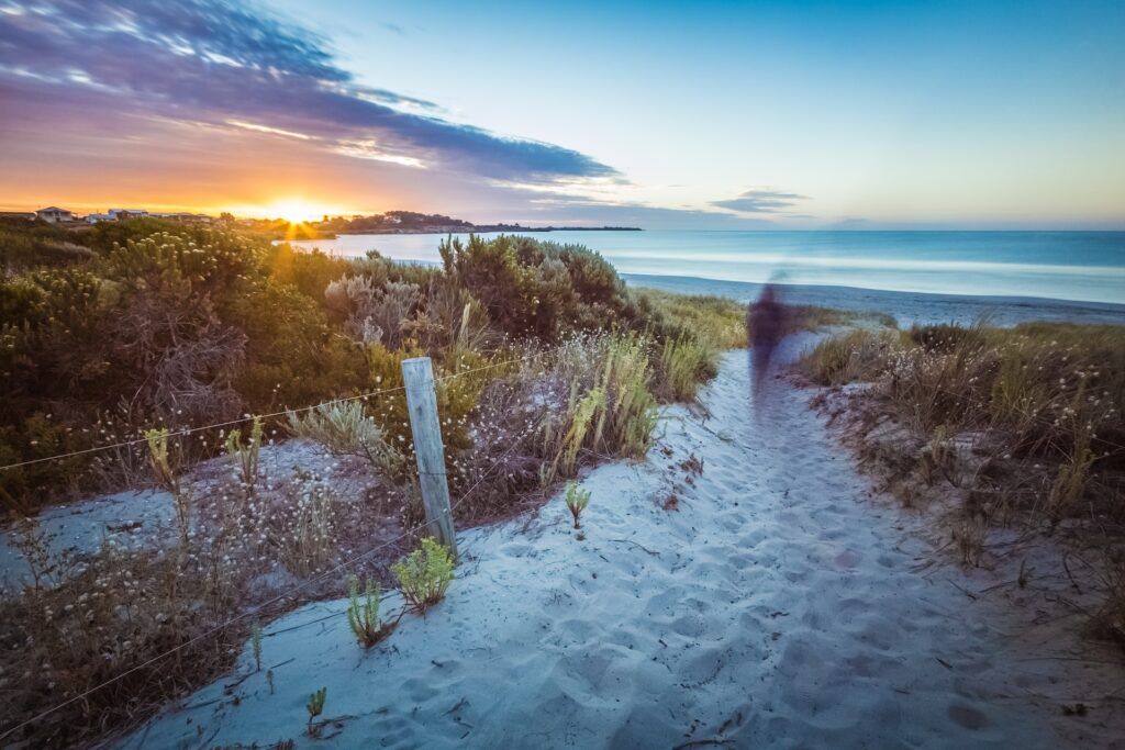 White sand surrounded by green vegetation in Australia