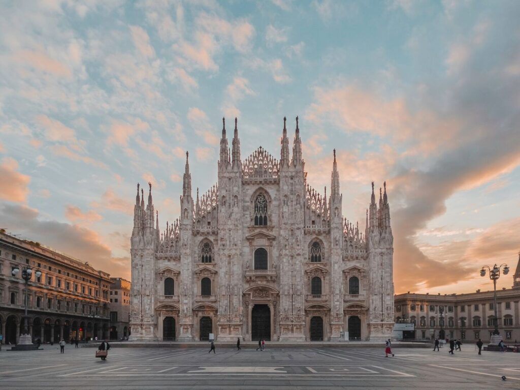 Milan Cathedral at sunset.