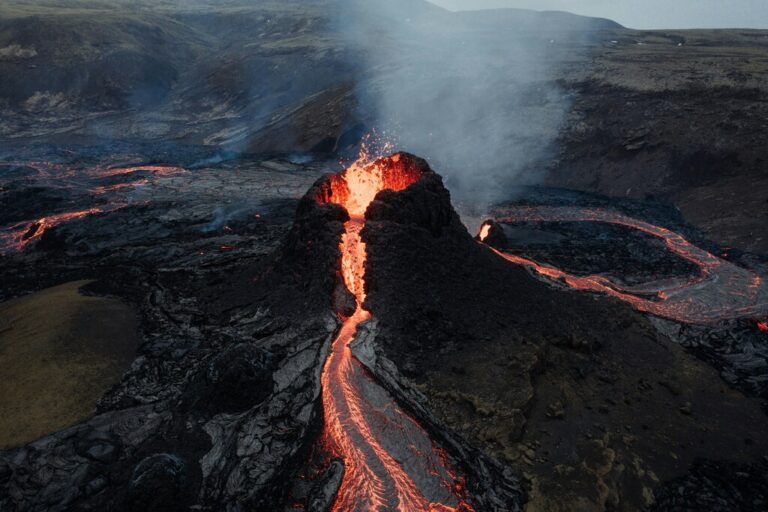 A volcano erupting.