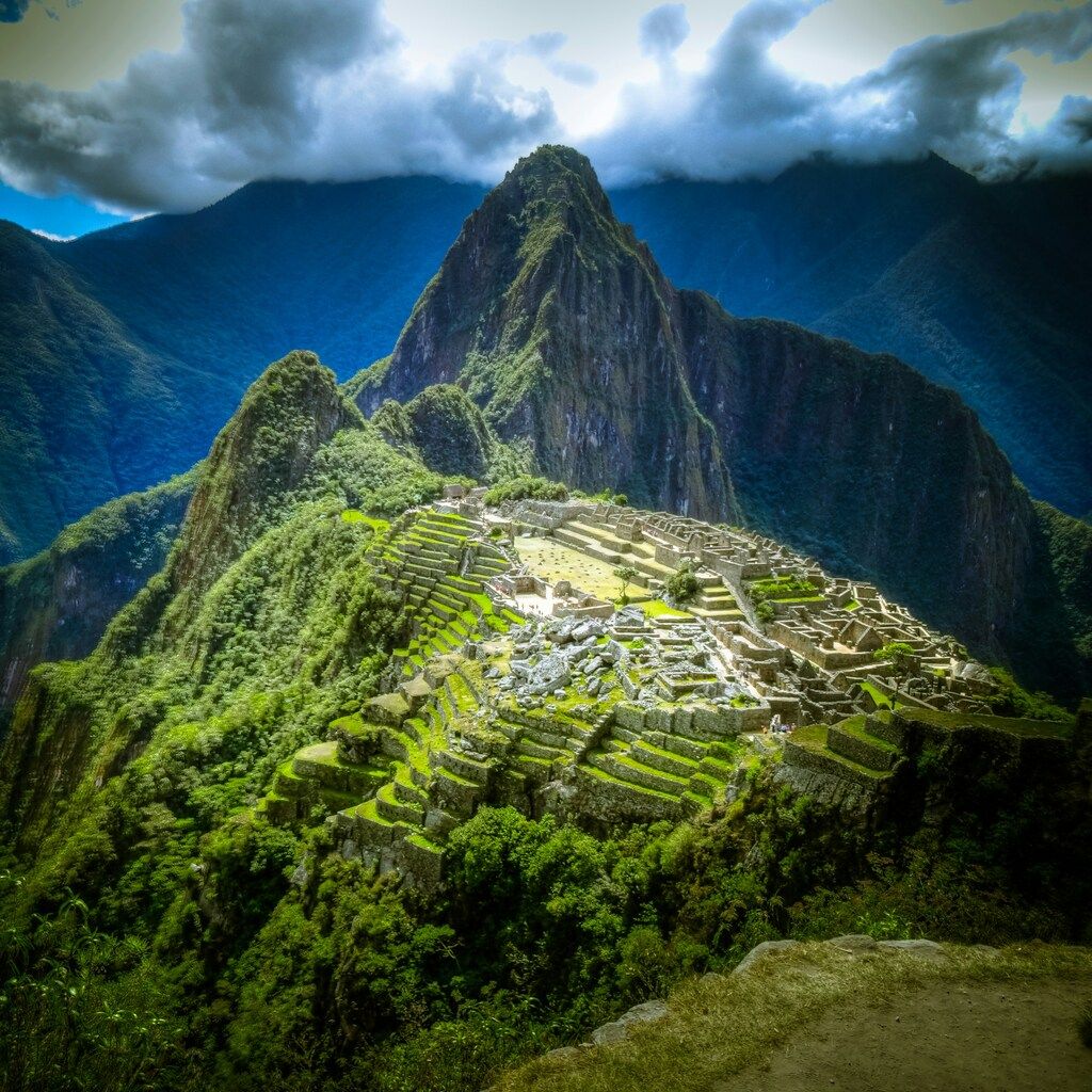 aerial photo of Machu Picchu, Peru.