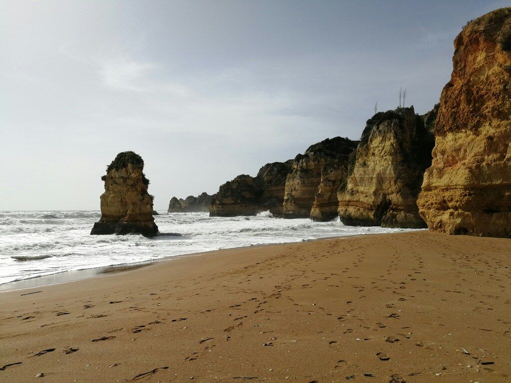 brown rock formation on sea shore during daytime
