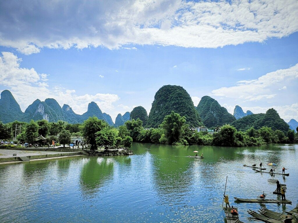 Karst mountains and river landscape in Guilin, Guangxi Province, China.