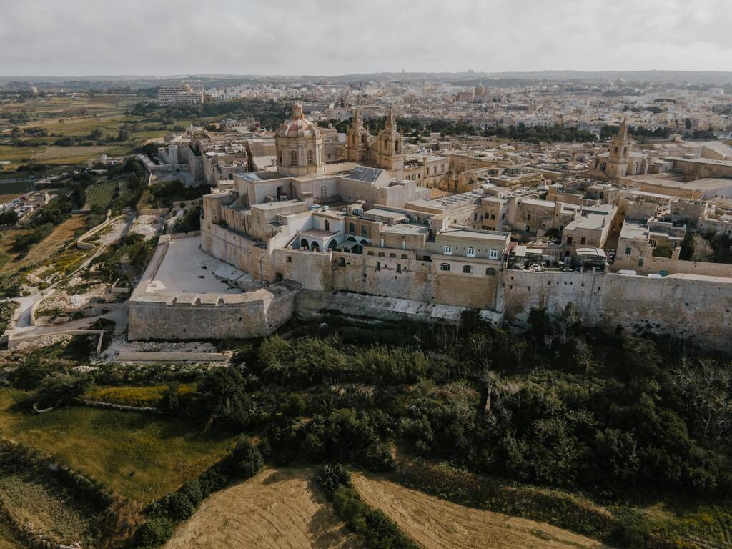 Aerial view of the fortified city of Mdina, Malta
