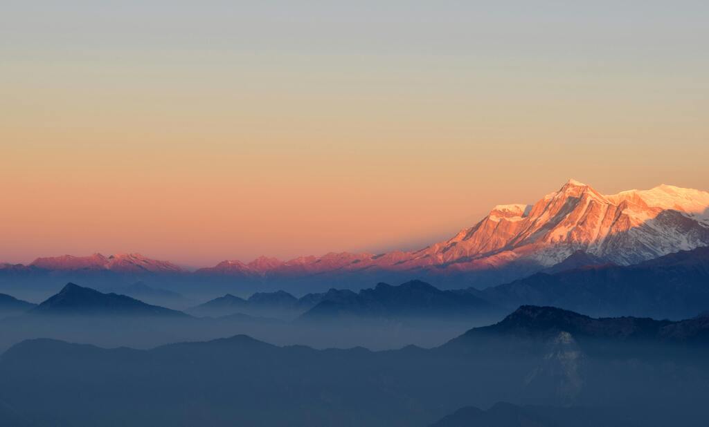 Sunset over the Himalayan mountain range in Nepal