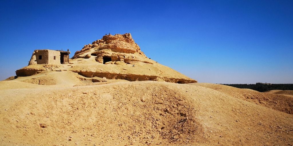 Ancient ruins and rock formations at the Siwa Oasis in the Egyptian desert.