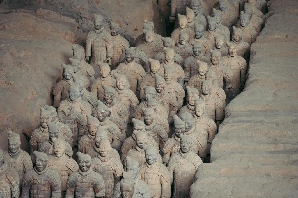Terracotta Army statues in Xi'an, a famous archaeological site in China.