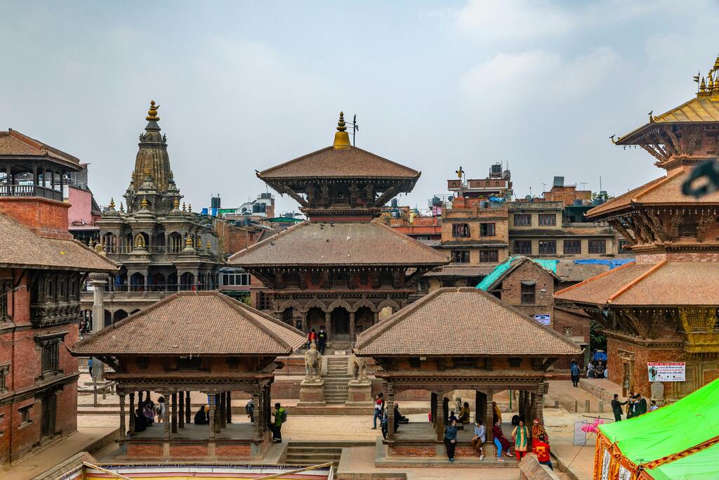 Traditional temples and rooftops in Patan Durbar Square, Nepal