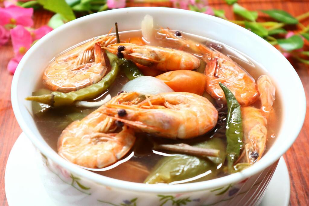 Shrimp sinigang, a Filipino sour soup with vegetables