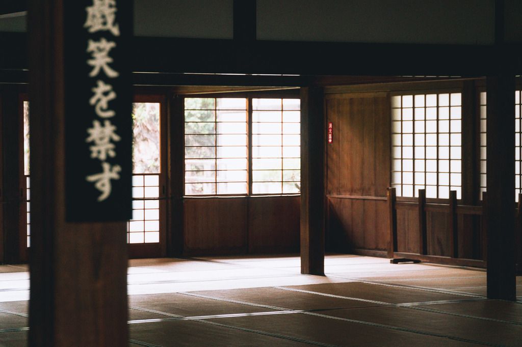 Quiet interior of a traditional Japanese building with soft natural light