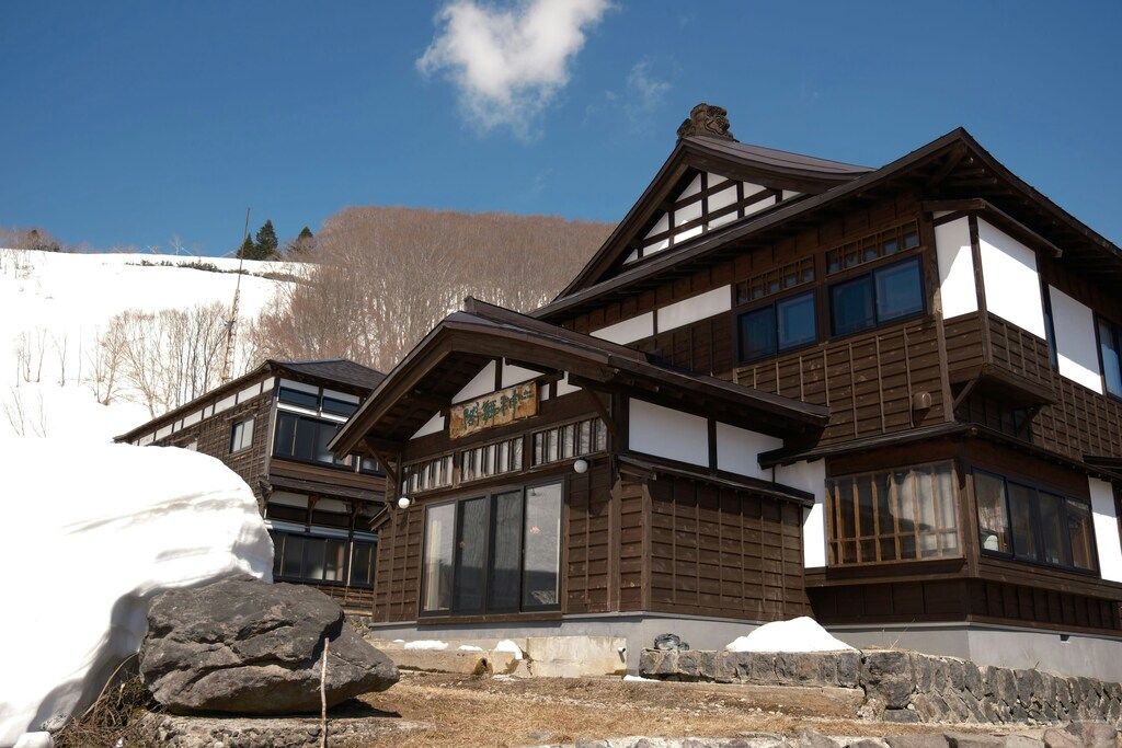 Traditional Japanese house in the snow-covered countryside