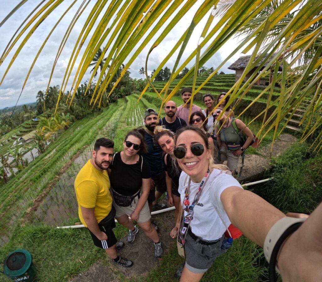 A selfie from a WeRoad group at the Jatiluwih rice terraces in Bali