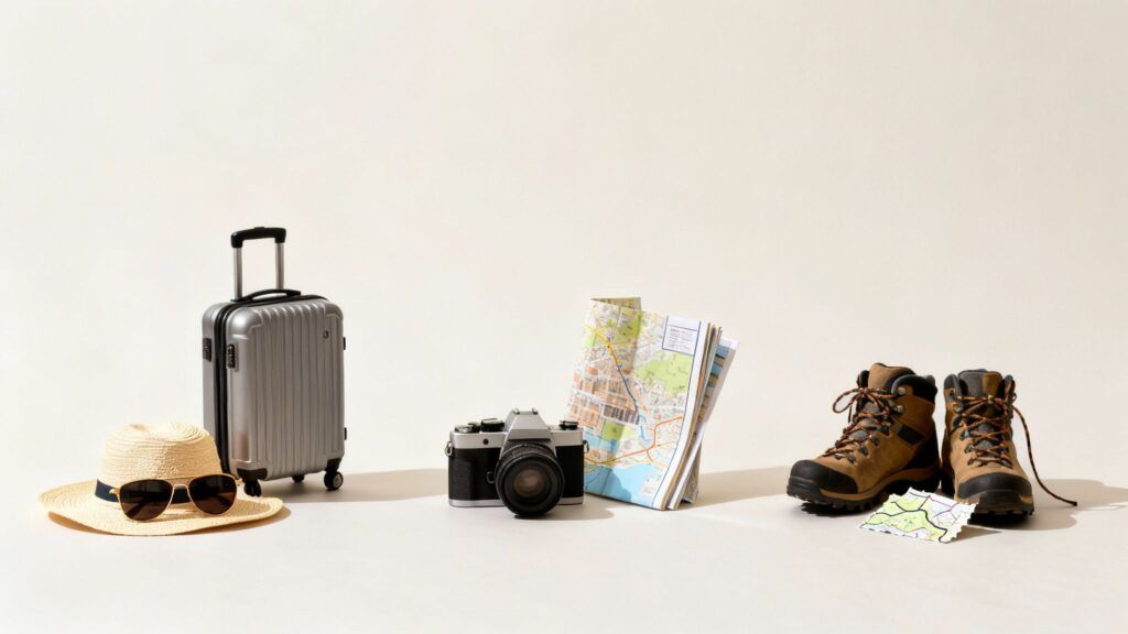 Luggages and maps for travel.