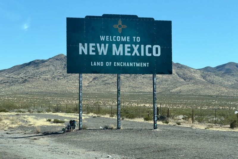 Large welcome to New Mexico sign in the desert